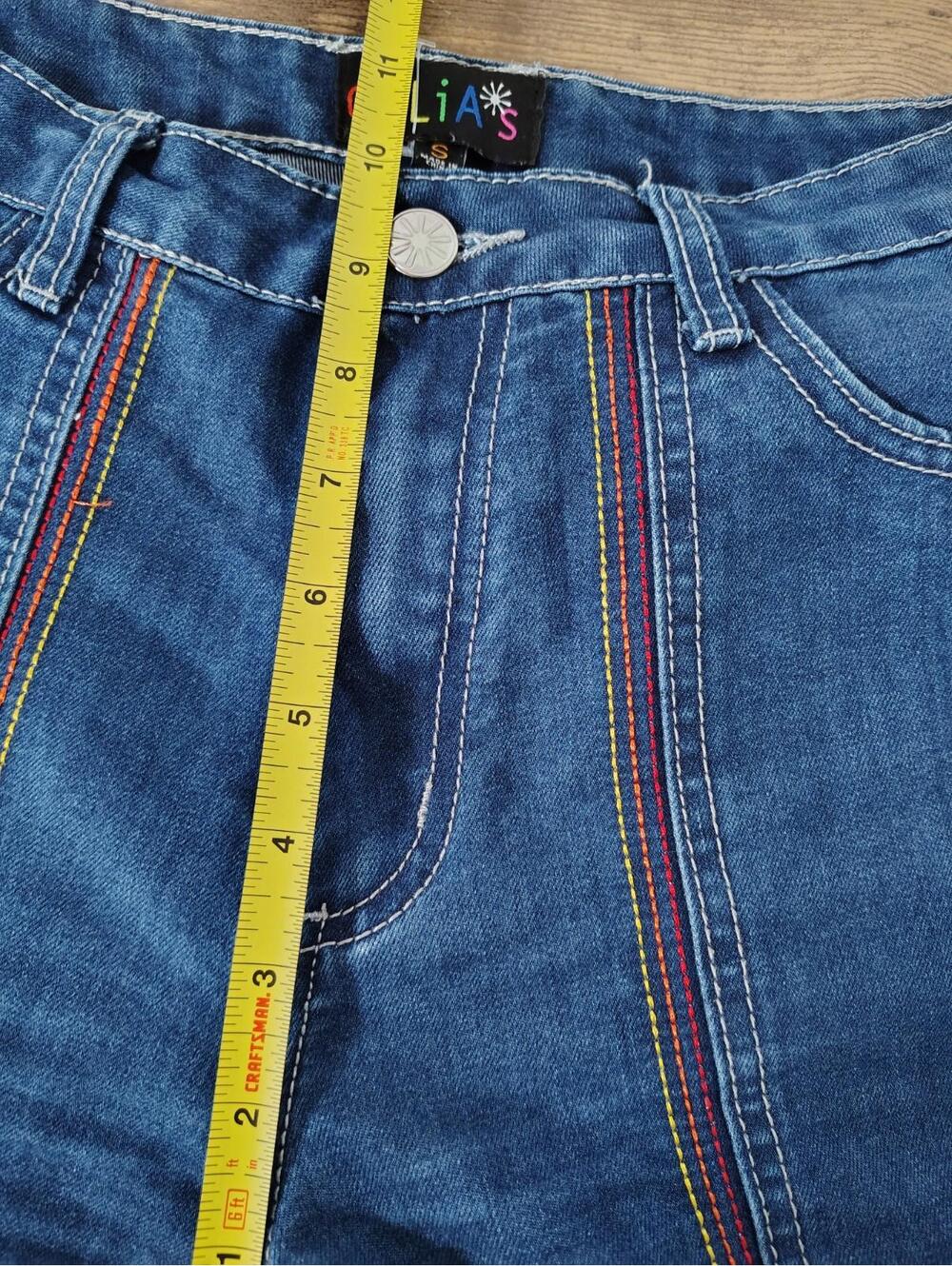 Delia's Rainbow Thread Wide Leg Jeans Small Dolls Kill Dark Wash Hippie Peasant - Picture 4 of 8